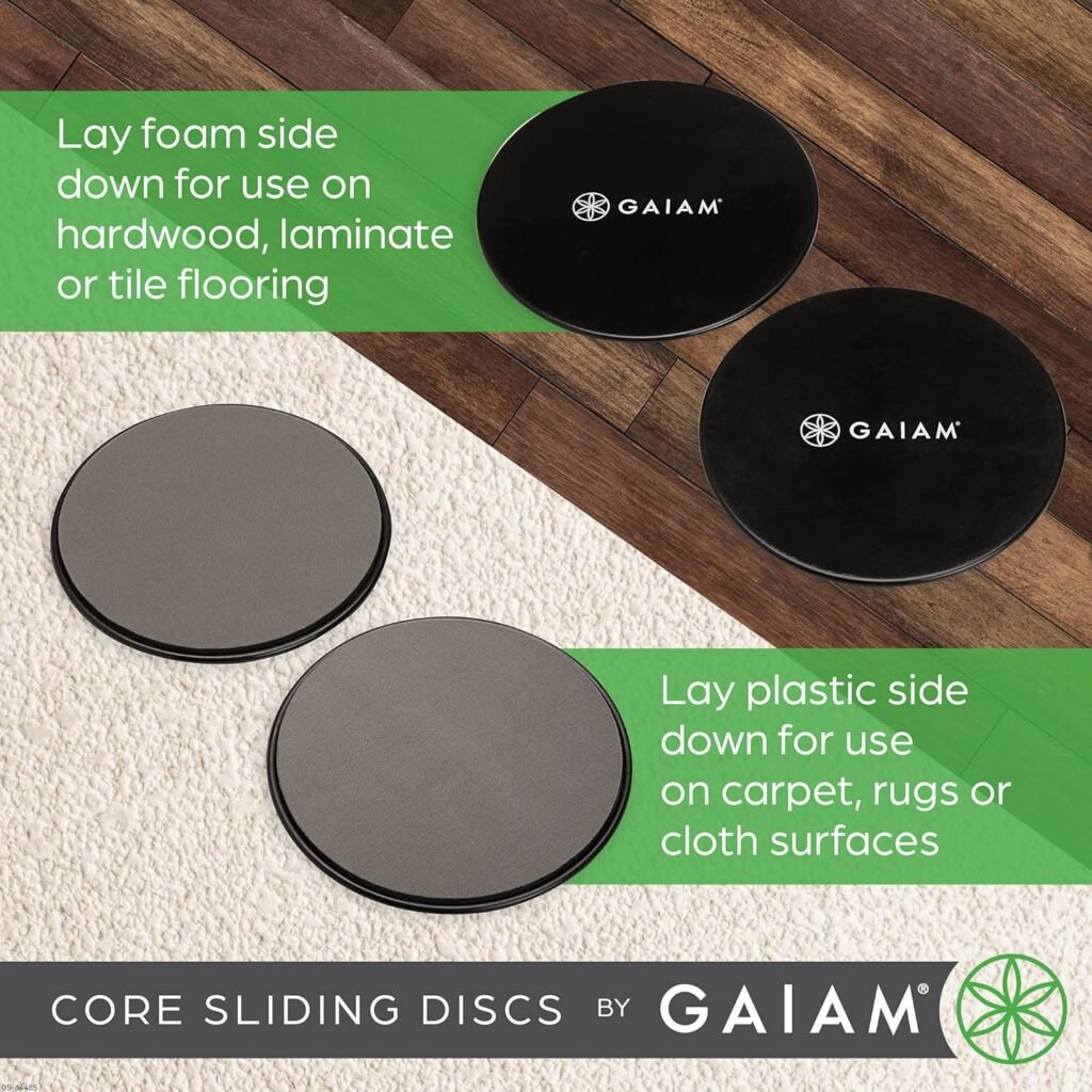 Gaiam Core Sliding Discs - Dual Sided Workout Sliders for Carpet  Hardwood Floor - Home Ab Pads Exercise Equipment Fitness Sliders for Women and Men, Grey/Black