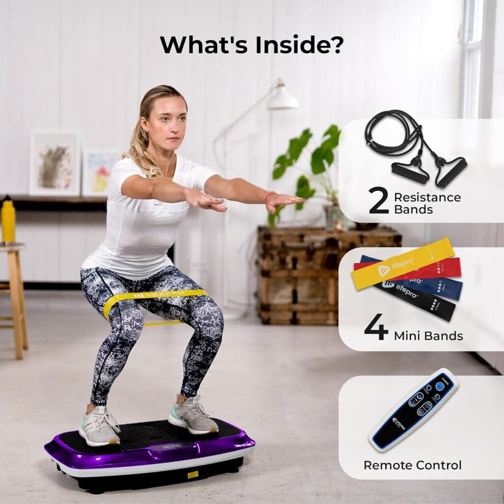 Lifepro Waver Vibration Plate Exercise Machine – High-Intensity Vibration for Muscle Activation, Full-Body Workout Vibrating Platform with Loop Bands, Fitness Equipment for Strength Toning  Fat Loss