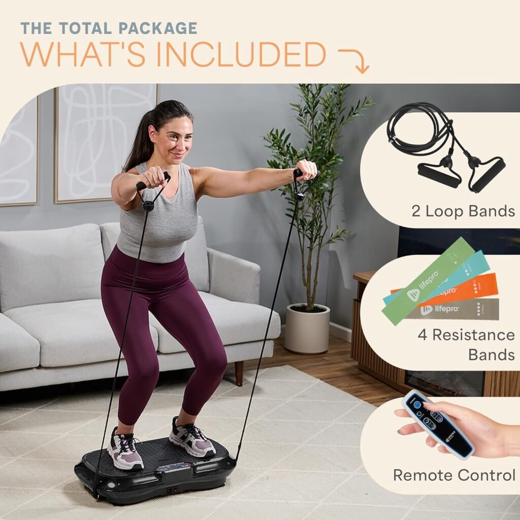 Lifepro Waver Vibration Plate Exercise Machine – High-Intensity Vibration for Muscle Activation, Full-Body Workout Vibrating Platform with Loop Bands, Fitness Equipment for Strength Toning  Fat Loss