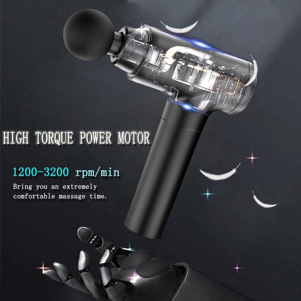 Massage Gun Deep Tissue,Percussion Massager Gun for Athletes Muscle Massage Gun for Pain Relief with 8 Massage Heads  20 Speeds (Matte Black)