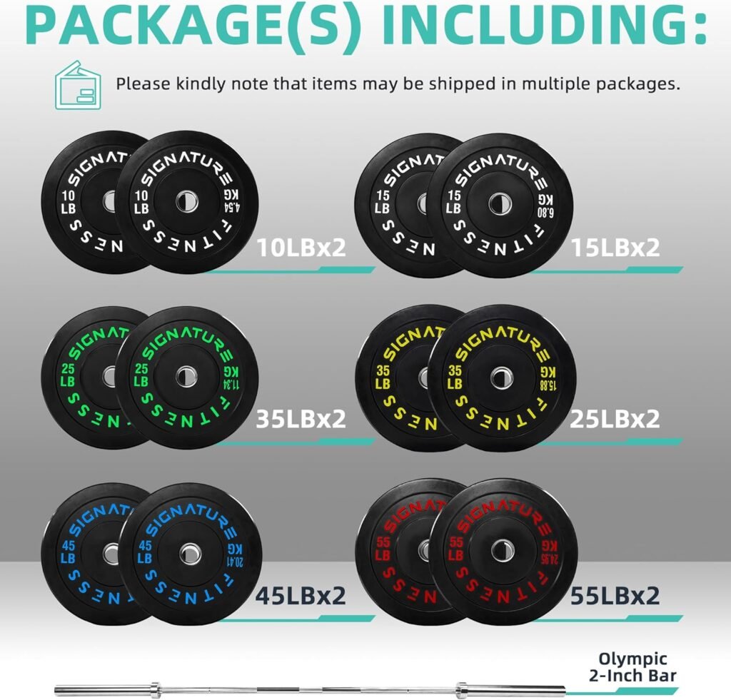 Olympic Bumper Plates, 2 Weight Plates for Strength Training  Weightlifting, Pairs, Sets or Sets with 7FT Barbell, Multiple Options