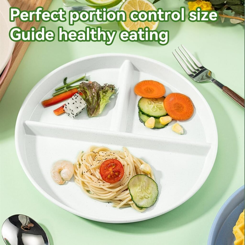 Portion Control Plate For Weight Loss 9 Inch 5Pcs, Round Divided Plates for Adults, 3 Compartment Plates is very thick and smooth,Suitable for Bariatric Diet…