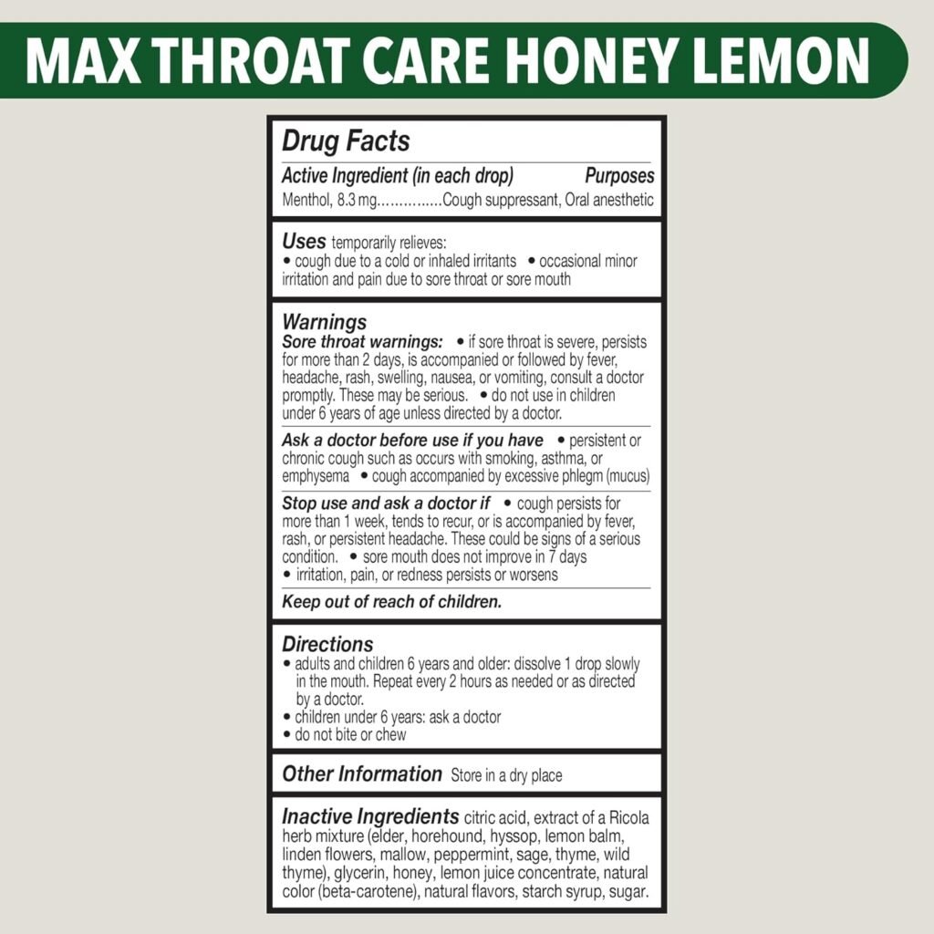 Ricola Max Honey Lemon Throat Care Large Bag | Cough Suppressant Drops | Dual Action Liquid Center | Soothing Long-Lasting Relief - 34 Count (Pack of 1)