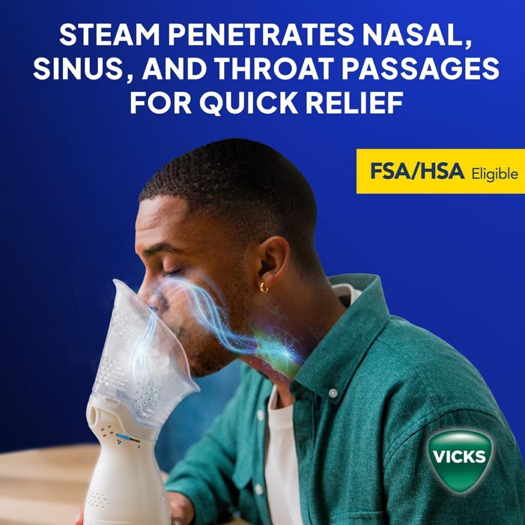 Vicks Sinus Inhaler - Non-Medicated Steam Relief for Allergies, Congestion, Cough  Colds, Facial Steamer, Soothes Nasal  Throat Passages, Use with VapoPads (1 Included), FSA  HSA Eligible