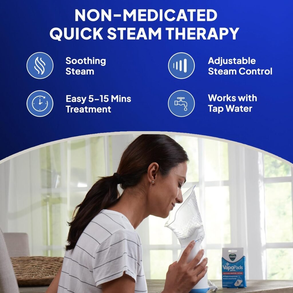 Vicks Sinus Inhaler - Non-Medicated Steam Relief for Allergies, Congestion, Cough  Colds, Facial Steamer, Soothes Nasal  Throat Passages, Use with VapoPads (1 Included), FSA  HSA Eligible