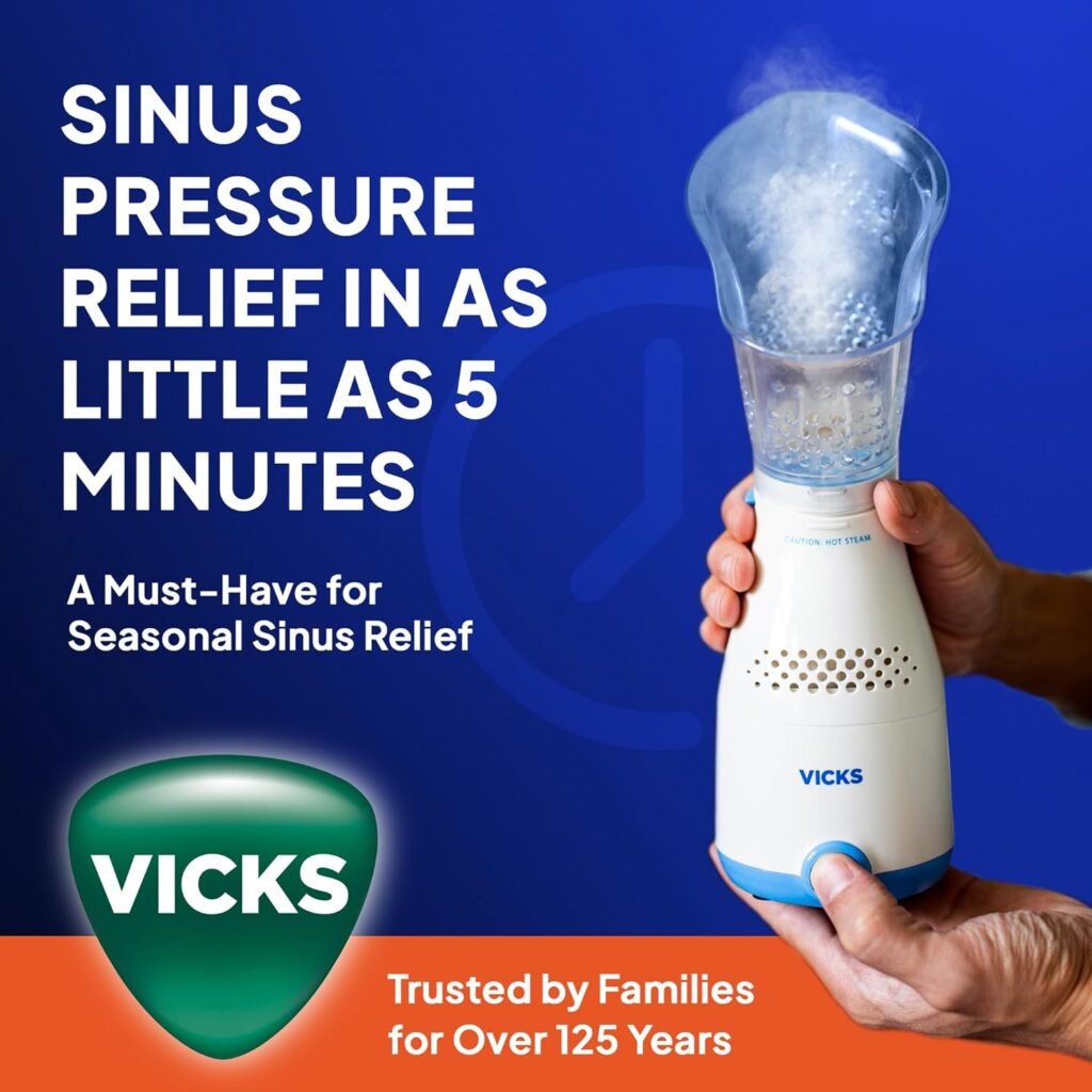 Vicks Sinus Inhaler - Non-Medicated Steam Relief for Allergies, Congestion, Cough  Colds, Facial Steamer, Soothes Nasal  Throat Passages, Use with VapoPads (1 Included), FSA  HSA Eligible