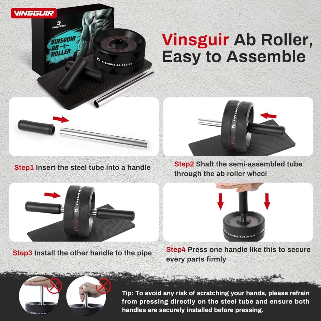 VINSGUIR Ab Roller Wheel, Abs Core Workout Equipment for Home Gym with Knee Pad Accessories, Abdominal Wheel for Full-body Strength Training VINSGUIR Ab Roller Wheel, Abs Core Workout Equipment for Home Gym with Knee Pad Accessories, Abdominal Wheel for Full-body Strength Training