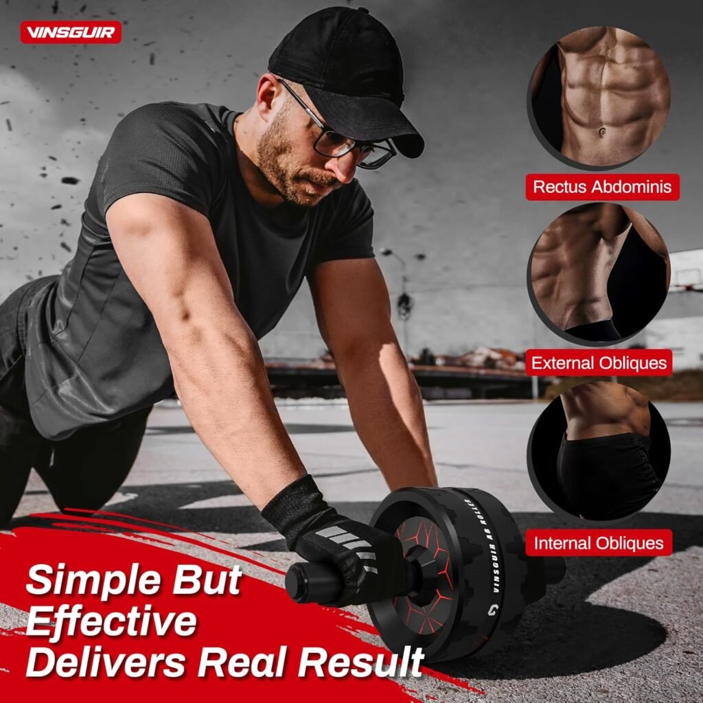 VINSGUIR Ab Roller Wheel, Abs Core Workout Equipment for Home Gym with Knee Pad Accessories, Abdominal Wheel for Full-body Strength Training VINSGUIR Ab Roller Wheel, Abs Core Workout Equipment for Home Gym with Knee Pad Accessories, Abdominal Wheel for Full-body Strength Training